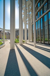 Säulengarten, SAB Forum, new building Sächsische Aufbaubank, Leipzig, Saxony, Germany, Europe