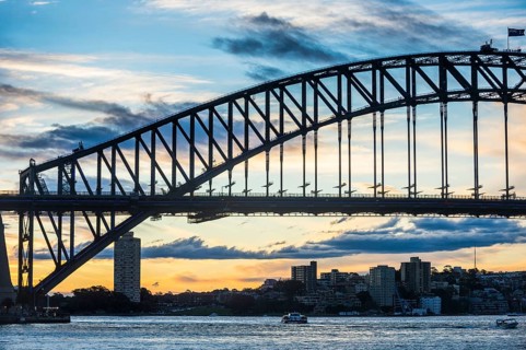 Sunset over Sydney harbour bridge Sydney, New South Wales, Australia, Oceania