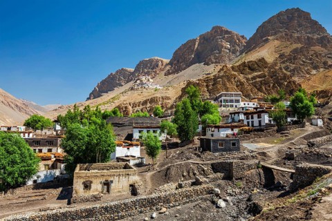 Ki village and monastery in Himalayas. Himachal Pradesh, India, Asia