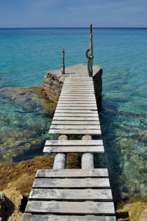 Jetty near the beach of Cala d'Hort, Sant Josep de sa Talaia, Ibiza, Balearic Islands, Spain,