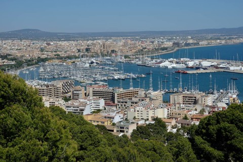 View from Castell de Bellver over Palma de Mallorca, Majorca, Balearic Islands, Spain, Europe