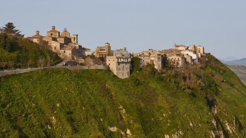 Small town on green hill, Polizzi Generosa, close, historical buildings, churches, Madonie National