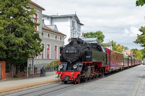 Molli steam train, town centre, Bad Doberan, Mecklenburg-Western Pomerania, Germany, Europe