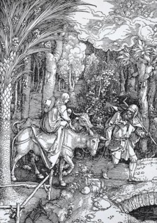 Picture cycle From the Life of the Virgin, the Flight into Egypt, woodcut by Albrecht Dürer,