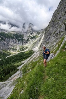 Mountaineer climbing the Waxenstein, Wetterstein Mountains, Garmisch-Patenkirchen, Bavaria,