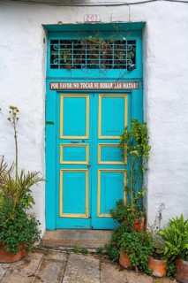 Colourful door, Candelaria neighbourhood, Bogota, Colombia, South America