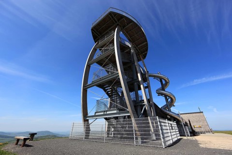 Noah's Sails lookout tower on the Ellenbogen, 813 m. high mountain in the Rhön in the