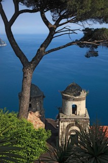 View from Villa Rufolo of the Gulf of Salerno and the towers of the Church of Chiese dell