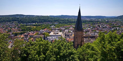 Elevated view of the parish church of St. Mary and the town from the Schlossberg, Marburg an der