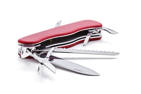 Swiss army multipurpose multitool knife isolated on white