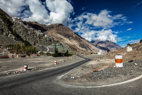 Road to Diskit gompa (Tibetan Buddhist monastery), Nubra valley, Ladakh, India, Asia