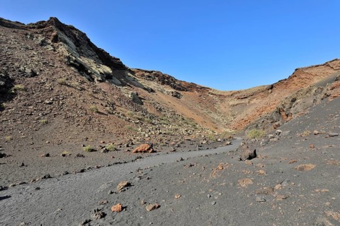 Volcanic crater of Caldera de Los Cuervos volcano, Tias, Lanzarote, Canary Islands, Spain, Europe