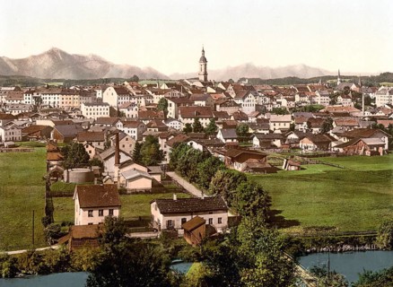 The town of Traunstein in Bavaria, Historical, digitally enhanced reproduction of a photochrome