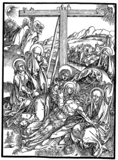 Lamentation of Christ, woodcut by Albrecht Dürer, historical, digitally improved reproduction of an