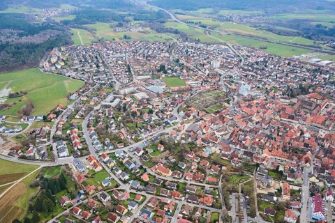 Aerial view of the area around Neumarkt in der Oberpfalz, Bavaria, Germany, Europe