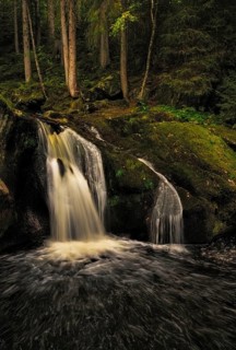 Waterfall of the Krai Woog Gumpen in autumn, Schwarzenbächletal, Görwihl, Black Forest,