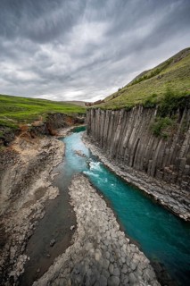 Stuðlagil Canyon, turquoise river between basalt columns, Egilsstadir, Iceland, Europe