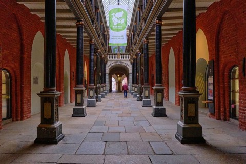 Inner courtyard of the town hall with wooden gallery on 14 columns from the Baroque period, 4 March