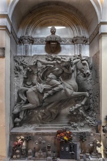 Monumental sculpture, young woman on a horse at a grave in the Monumental Cemetery, Cimitero