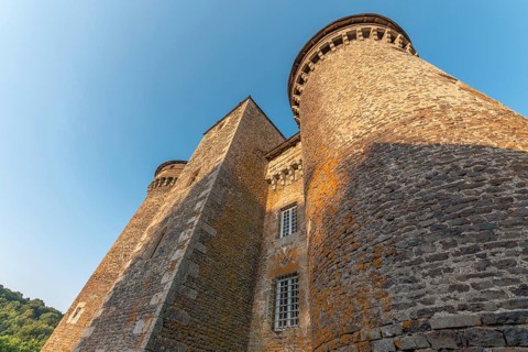 Bousquet castle from the 14th century, classified as a historical monument. Montpeyroux, Aveyron,