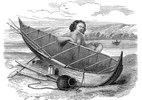Woman with a Canoe on Tierra del Fuego, 1868, Patagonia, Historic, digitally restored reproduction