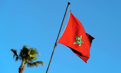 Morocco, Place Djemaa El Fna, Marrakech, Flag, Africa