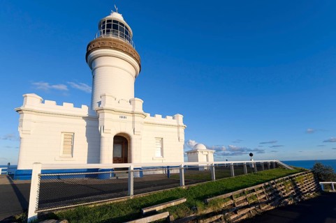 Lighthouse, architecture, design, building, blue sky, seafaring on the coast of Byron bay,