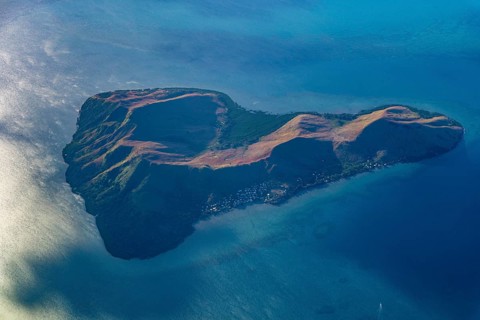 Aerial of little islets of the coast of Viti Levu, Fiji, South Pacific, Oceania