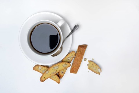 Cantucci, almond biscuits and a cup of coffee