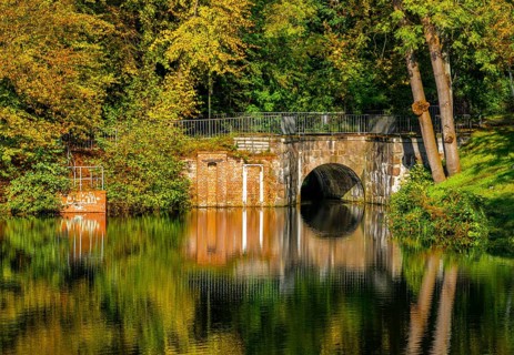 Autumn season, castle park and outbuildings, Ahrensburg, Schleswig-Holstein, Germany, Europe
