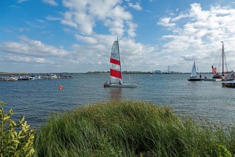 Sailing boats, Rügen Bridge, Altefähr, Rügen Island, Mecklenburg-Western Pomerania, Germany, Europe