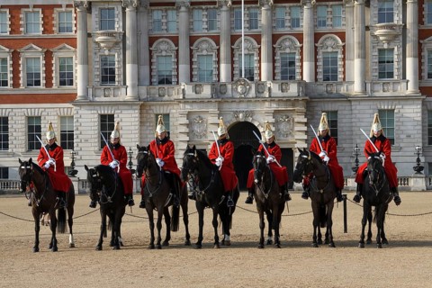 Parade of Horse Guards, soldiers of the Household Cavalry Mounted Regiment, White Hall,