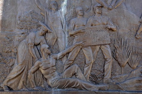 Wall panels with historical motifs from Namibian history on the Heldenacker or National Heroes'