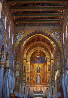 Christ Pantocrator mosaics of the Norman-Byzantine medieval cathedral of Monreale, province of