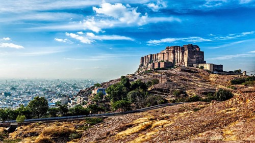Panorama of Mehrangarh Fort in Jodhpur, Rajasthan, India, Asia