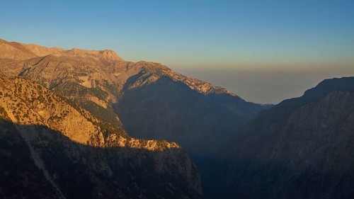 Evening light, Kallergi Hut, Samaria Gorge, cloudless blue sky, shadow, Omalos, Lefka Ori, White