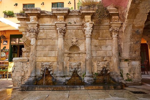 Venetian Old Town, Venetian Lion's Head Fountain, Lion's Heads, Morning Light, Rethimnon, Central