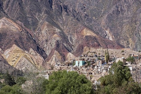 The Maimará cemetery at the foot of the mountain Paleta del Pintor, Painter's Palette in the