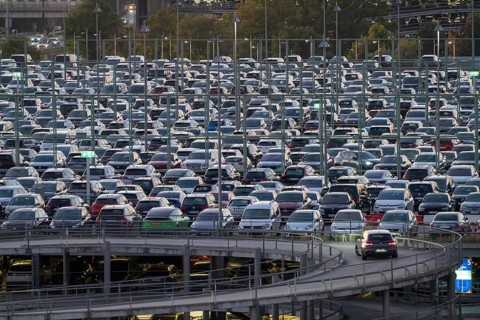 Full car park P2, at Cologne-Bonn Airport, North Rhine-Westphalia, Germany, Europe