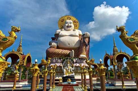 Laughing Buddha, Buddhist temple Wat Plai Laem, Koh Samui, Thailand, Asia