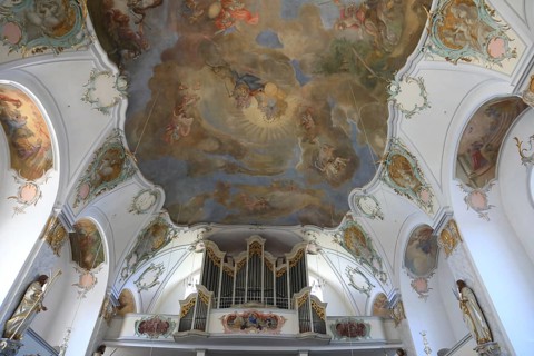 Parish church of St Magdalena, interior, ceiling frescoes, Fürstenfeldbruck, Upper Bavaria,