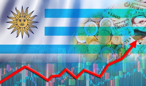 Uruguay economy growth on financial graph. Financial growth Uruguay, economic recovery