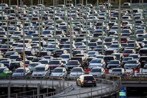 Full car park P2, at Cologne-Bonn Airport, North Rhine-Westphalia, Germany, Europe