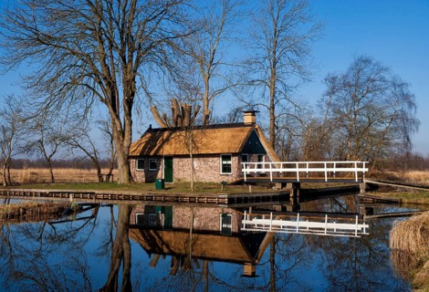 Peat gatherers house in nature reserve the Weerribben in the Dutch province Overijssel