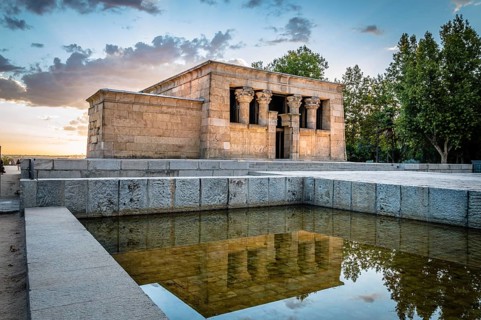 Madrid, Spain, September 27, 2014: Sunset on Temple of Debod. Temple of Debod. It is an Egyptian