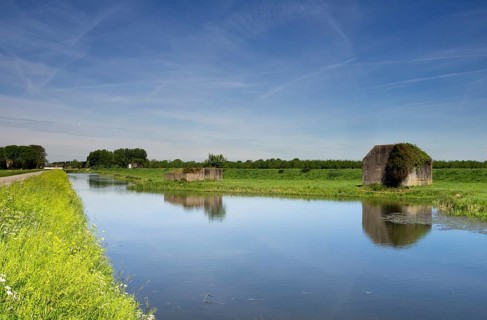 Concrete bunkers along a ditch at Sleeuwijk in the Dutch province of Noord-Brabant