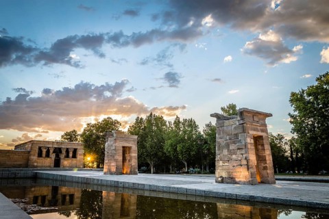 Madrid, Spain, September 27, 2014: Sunset on Temple of Debod. Temple of Debod. It is an Egyptian