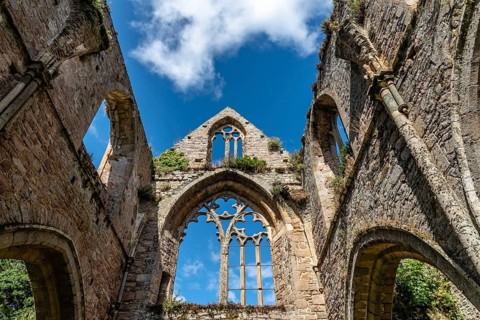 Paimpol, France, July 28, 2018: The Abbey of Beauport, Cotes-d'Armor, Brittany, France. Old Abbaye