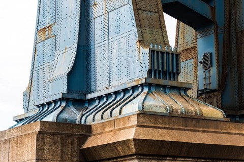 Detail of Pillar of Manhattan Bridge in New York City. Steel Abutment With Bolt and Rivet
