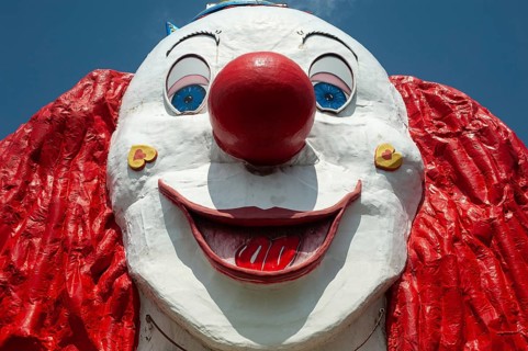 16.06.2019, Vienna, Austria, Europe, A giant clown face at the Vienna Prater funfair, Europe